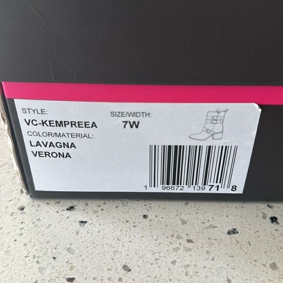 Vince Camuto Kempreea Gray Suede Buckles Mid-Shaft Boots Block Heel Zip 7 Wide - Picture 4 of 13